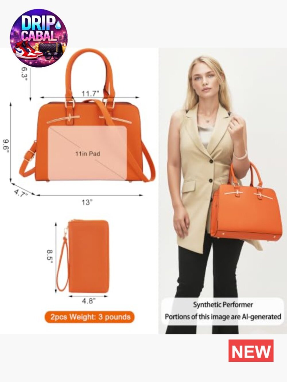 Women's 2-Piece Handbag Set with Wallet, Tote, Satchel, Shoulder Bag, Faux - Picture 2 of 7